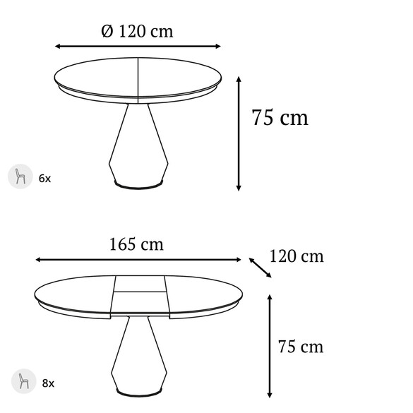 Ozzio LYCOS ausziehbarer Esstisch 120-165 cm (T202)