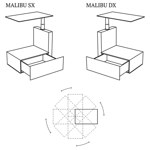 Ozzio MALIBU höhenverstellbarer Beistell- oder Nachttisch (X506)
