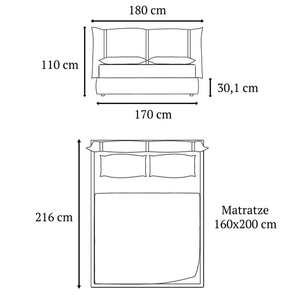 Ozzio CONFIT Designer Bett 160x200 cm (L013)