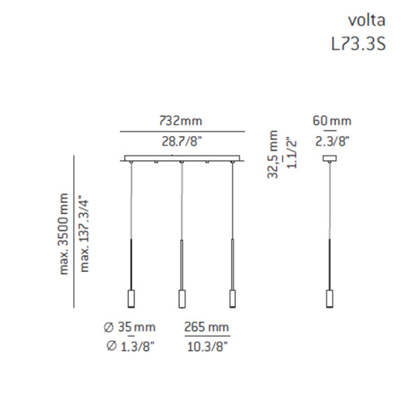 ESTILUZ Volta LED-Pendelleuchte 73,2 cm, 3-flammig