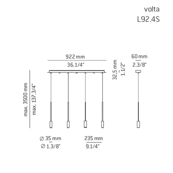 ESTILUZ Volta LED-Pendelleuchte 92,2 cm, 4-flammig