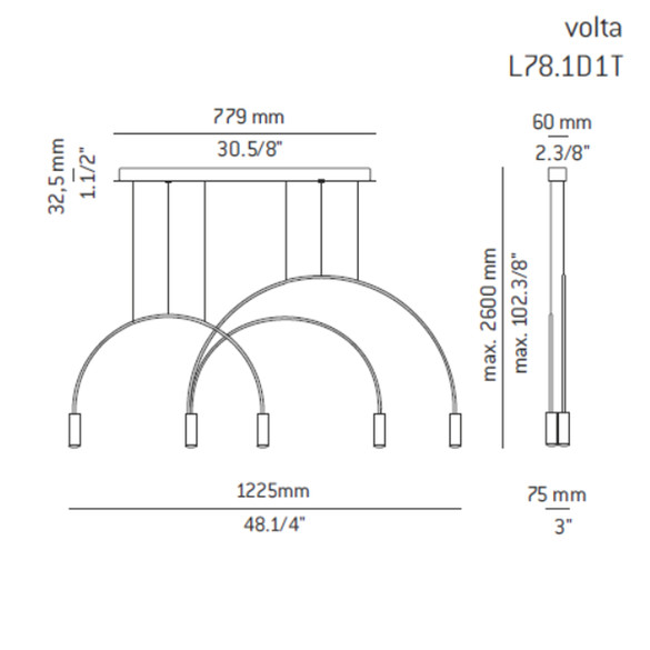 ESTILUZ Volta L78S.1D1T LED-Pendelleuchte, 5-flammig