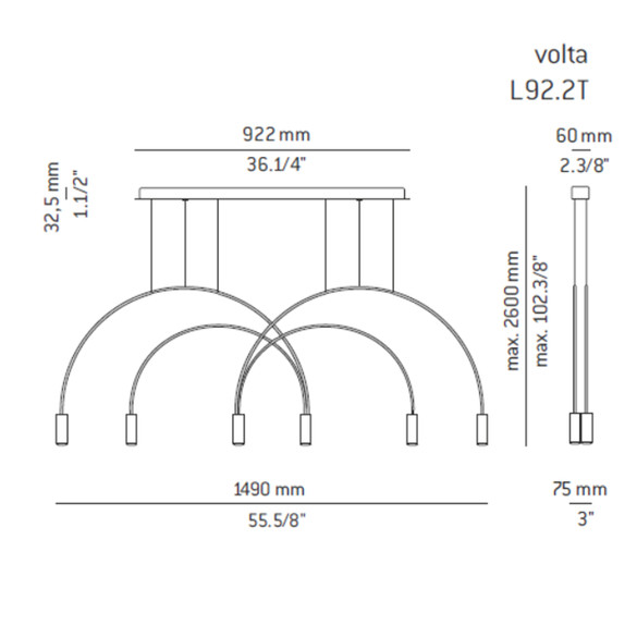 ESTILUZ Volta L92S.2T LED-Pendelleuchte, 6-flammig