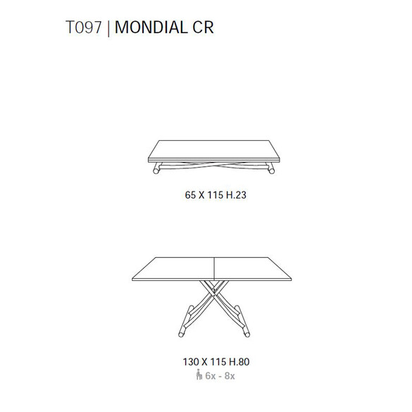 Ozzio MONDIAL CR Multifunktionstisch Couch- und Esstisch (T097)