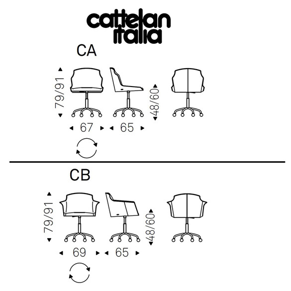 Cattelan Italia TYLER WHEELS drehbarer Stuhl auf Rollen