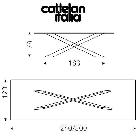 Cattelan Italia SPYDER Esstisch mit Holzgestell & facettierter Glasplatte