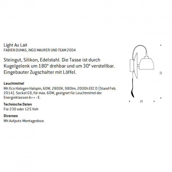 Ingo Maurer LIGHT AU LAIT Designer Wandleuchte