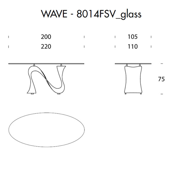 Tonin Casa WAVE T8014FSG ovaler Esstisch mit Glasplatte 200 cm