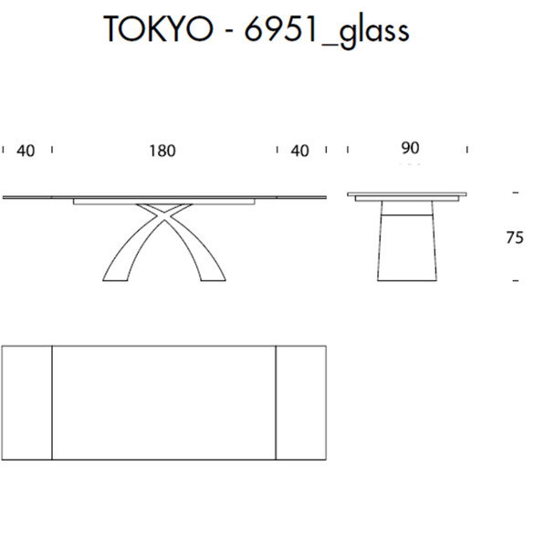 Tonin Casa TOKYO T6951ALG ausziehbarer Esstisch 180-260 cm mit Glasplatte