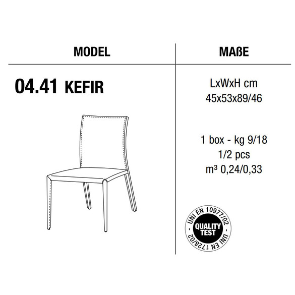 Bontempi KEFIR Designer Stuhl, Kernlederbezug (04.41)