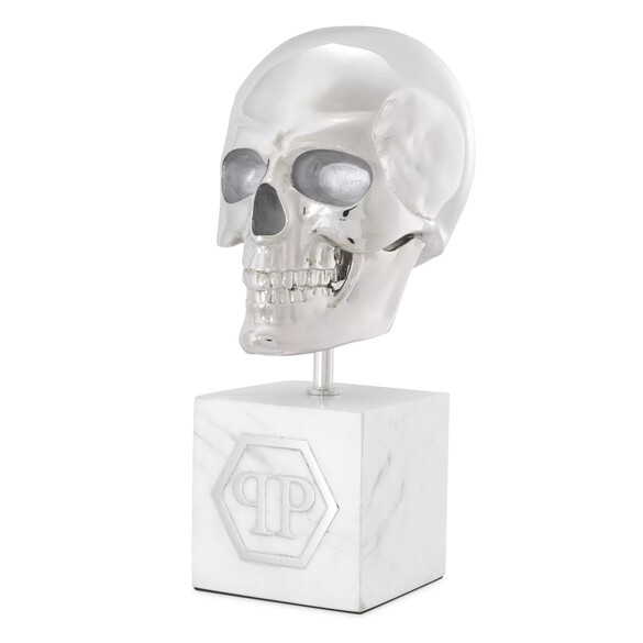 EICHHOLTZ Platinium Skull L Skulptur 32 cm, weißer Marmor - Philipp Plein Kollektion