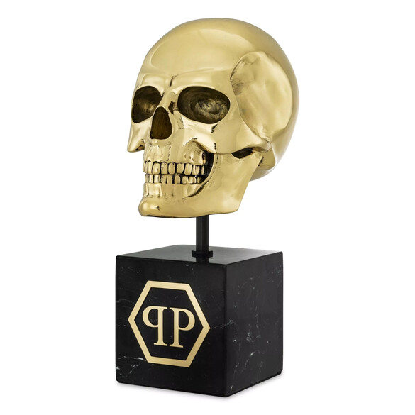 EICHHOLTZ Gold Skull L Skulptur 32 cm, schwarzer Marmor - Philipp Plein Kollektion