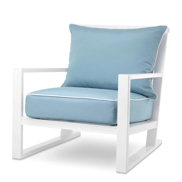 EICHHOLTZ Como Outdoor-Stuhl, Wei & Sunbrella Blau