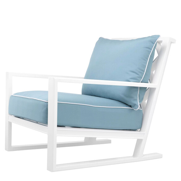 EICHHOLTZ Como Outdoor-Stuhl, Weiß & Sunbrella Blau
