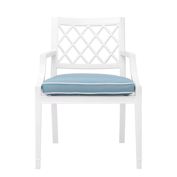 EICHHOLTZ Paladium Outdoor-Stuhl mit Armlehnen, Weiß & Sunbrella Blau