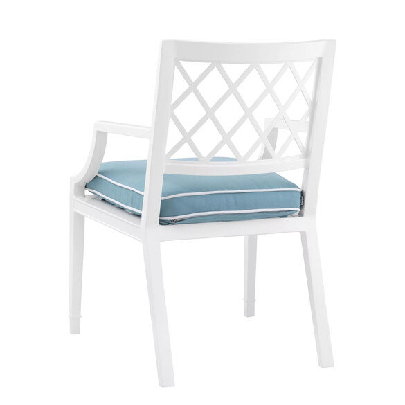 EICHHOLTZ Paladium Outdoor-Stuhl mit Armlehnen, Weiß & Sunbrella Blau