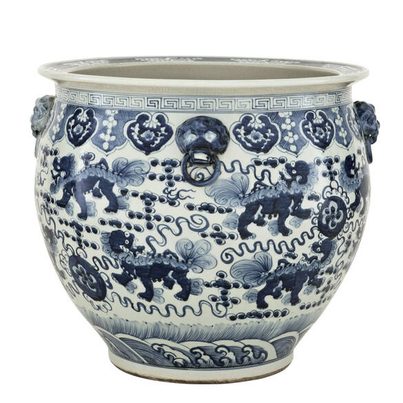 EICHHOLTZ Chinese Fischbowl Vase, Keramik Blau-Weiß