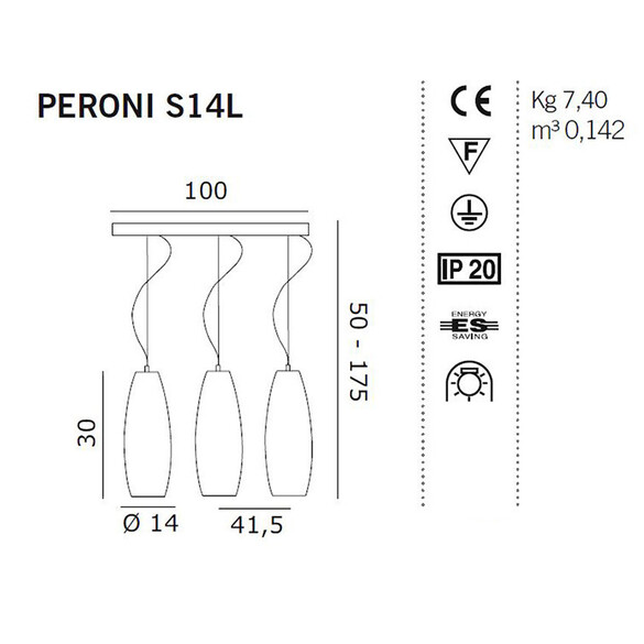De Majo Peroni S14L Pendelleuchte - 3-flammig