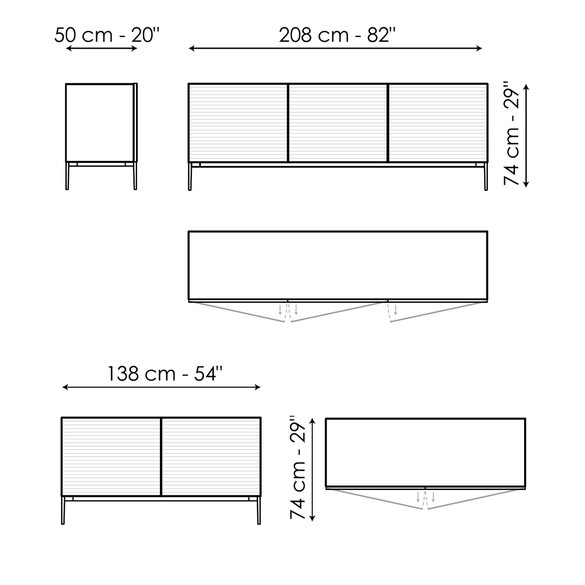 Bonaldo RULER Designer Sideboard 138/208 cm mit Fugestell