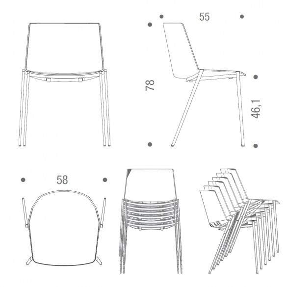 MDF Italia AIKU Stuhl, keilförmige Stahlbeine