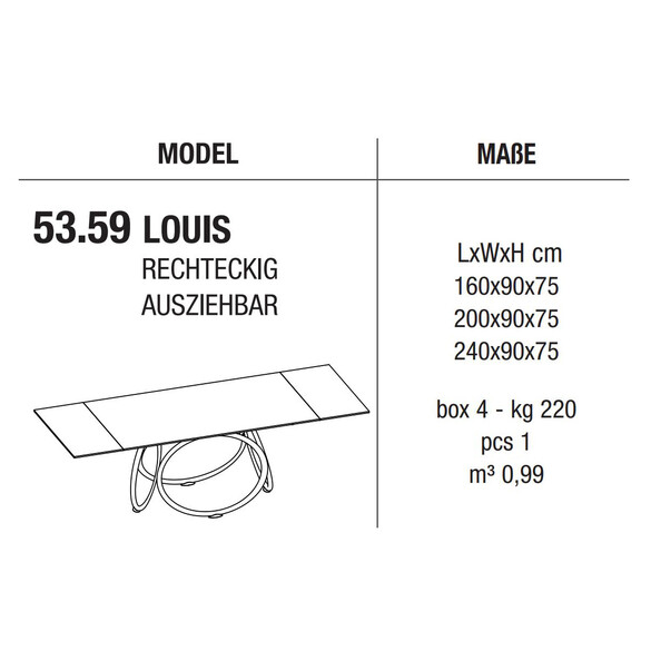 Bontempi LOUIS ausziehbarer Esstisch 160-240 cm (53.59)