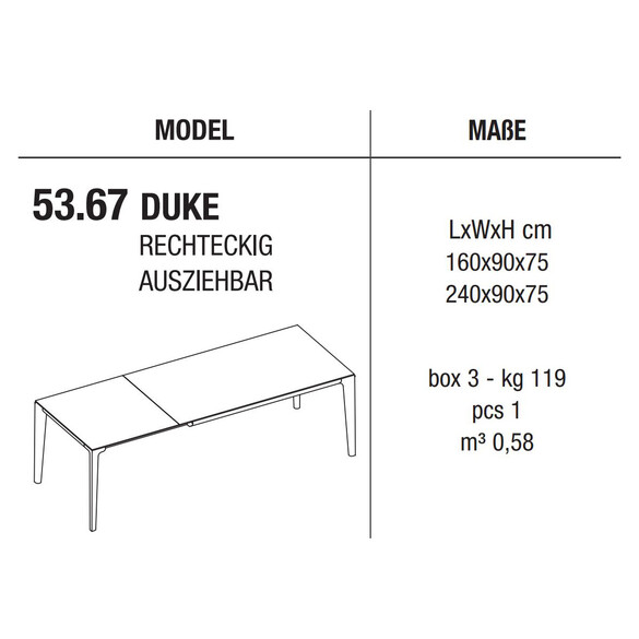 Bontempi DUKE ausziehbarer Esstisch 160-240 cm (53.67)