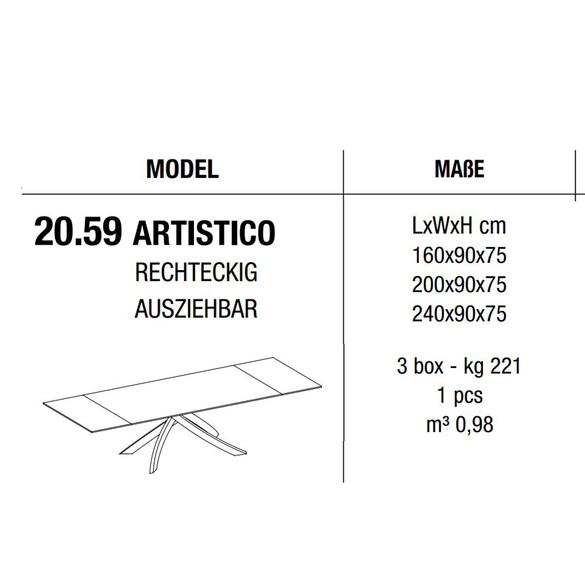 Bontempi ARTISTICO ausziehbarer Esstisch 160-240 cm mit Keramikplatte (20.59)