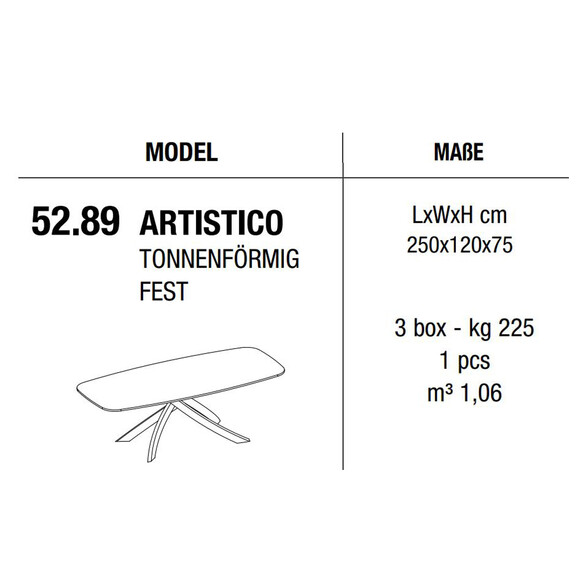 Bontempi ARTISTICO Esstisch 250 cm mit Keramik & SuperMarmorplatte (52.89)
