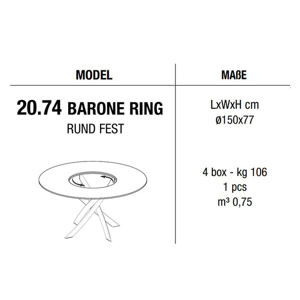 Bontempi BARONE RING Esstisch  150 cm mit drehbarer Innenplatte (20.74)