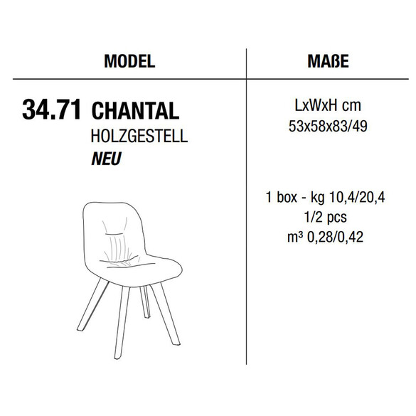 Bontempi CHANTAL Stuhl mit Holzgestell, Kunstleder/Samt/Echtleder (34.71)