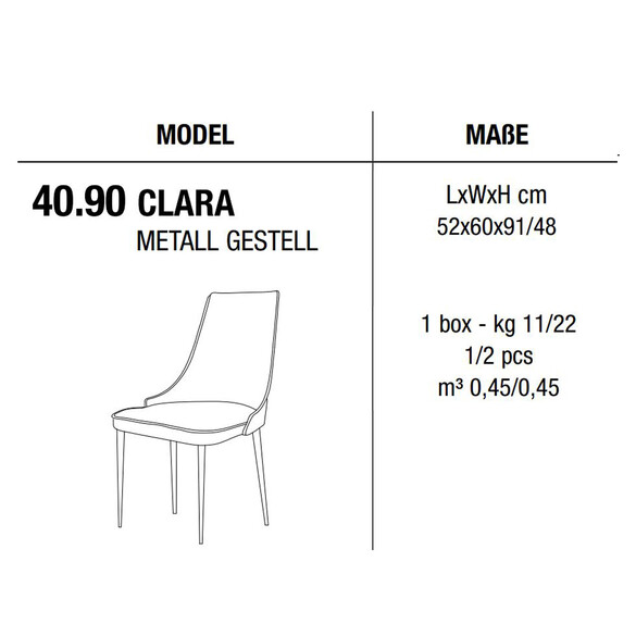 Bontempi CLARA Stuhl mit Metallgestell, Kunstleder/Samt/Echtleder (40.90)
