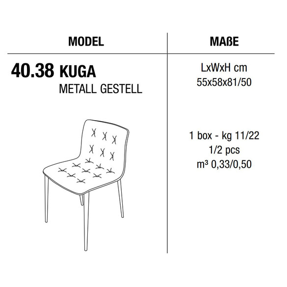 Bontempi KUGA Stuhl mit Metallgestell, Kunstleder/Samt/Echtleder (40.38)