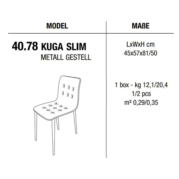 Bontempi KUGA SLIM Stuhl mit Metallgestell, Kunstleder/Samt/Echtleder (40.78)