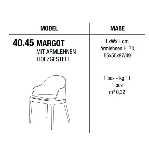 Bontempi MARGOT Armlehnstuhl mit Holzgestell, Kunstleder/Samt/Echtleder (40.45)
