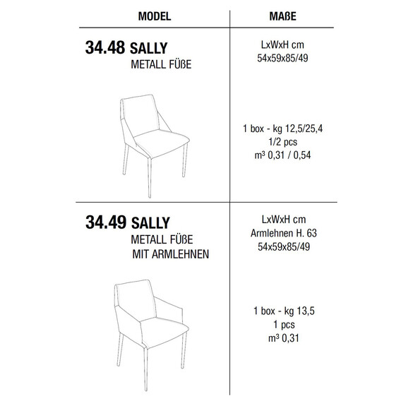Bontempi SALLY Stuhl mit Metallfe, Kernlederbezug (34.48/34.49)