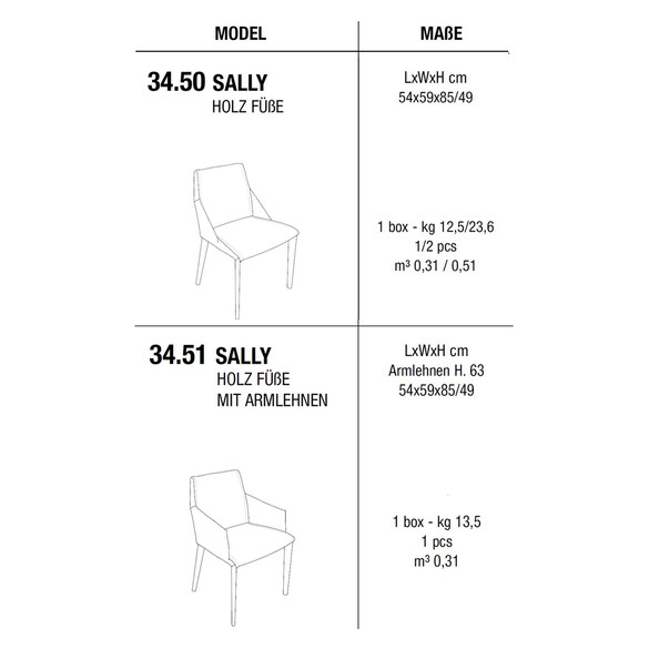 Bontempi SALLY Stuhl mit Holzfüßen, Kernlederbezug (34.50/34.51)