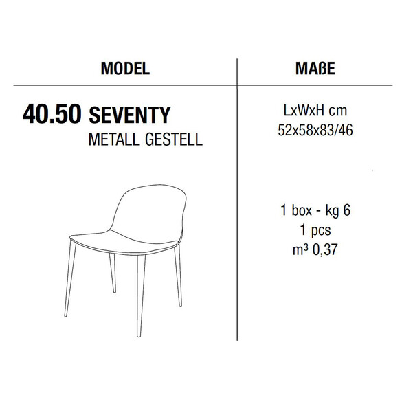 Bontempi SEVENTY Stuhl mit Metallgestell, Kernlederbezug (40.50)