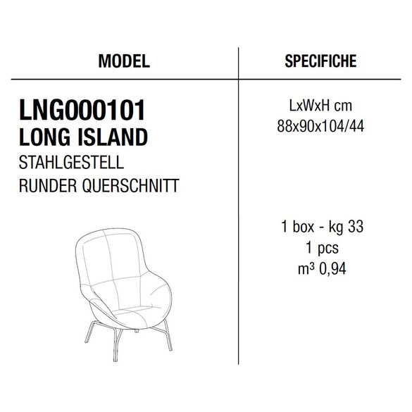 Bontempi LONG ISLAND Sessel mit Metallgestell, Kunstleder/Samt/Echtleder (LNG000101)