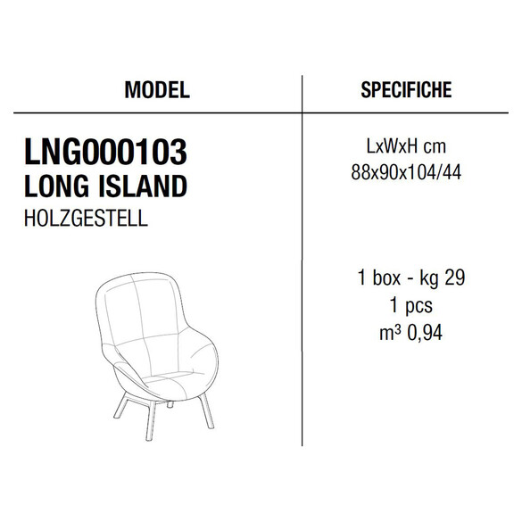 Bontempi LONG ISLAND Sessel mit Holzgestell, Kunstleder/Samt/Echtleder (LNG000103)