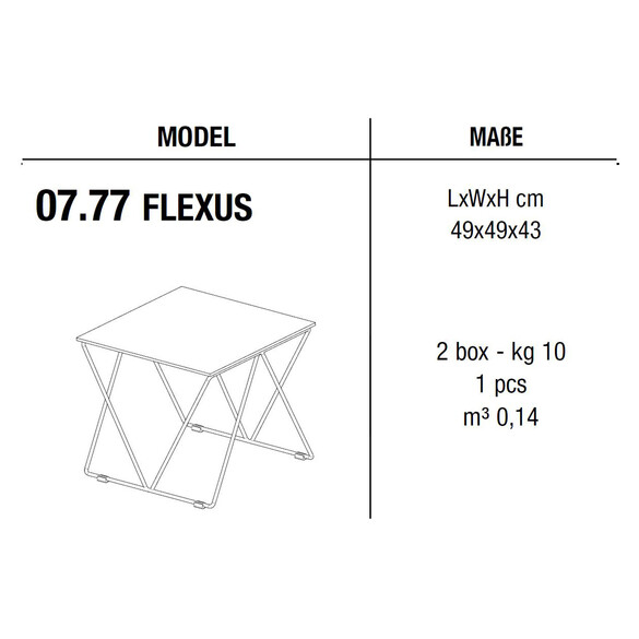 Bontempi FLEXUS Beistelltisch 49x49 cm, Kernlederbezug (07.77)